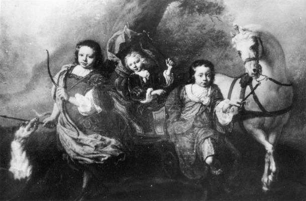 Foto van een schilderij waarop Jan Lucas Trip, Louis Trip en Vincent Bernard Trip zijn afgebeeld, zoons van Adriaan Joseph Trip. 