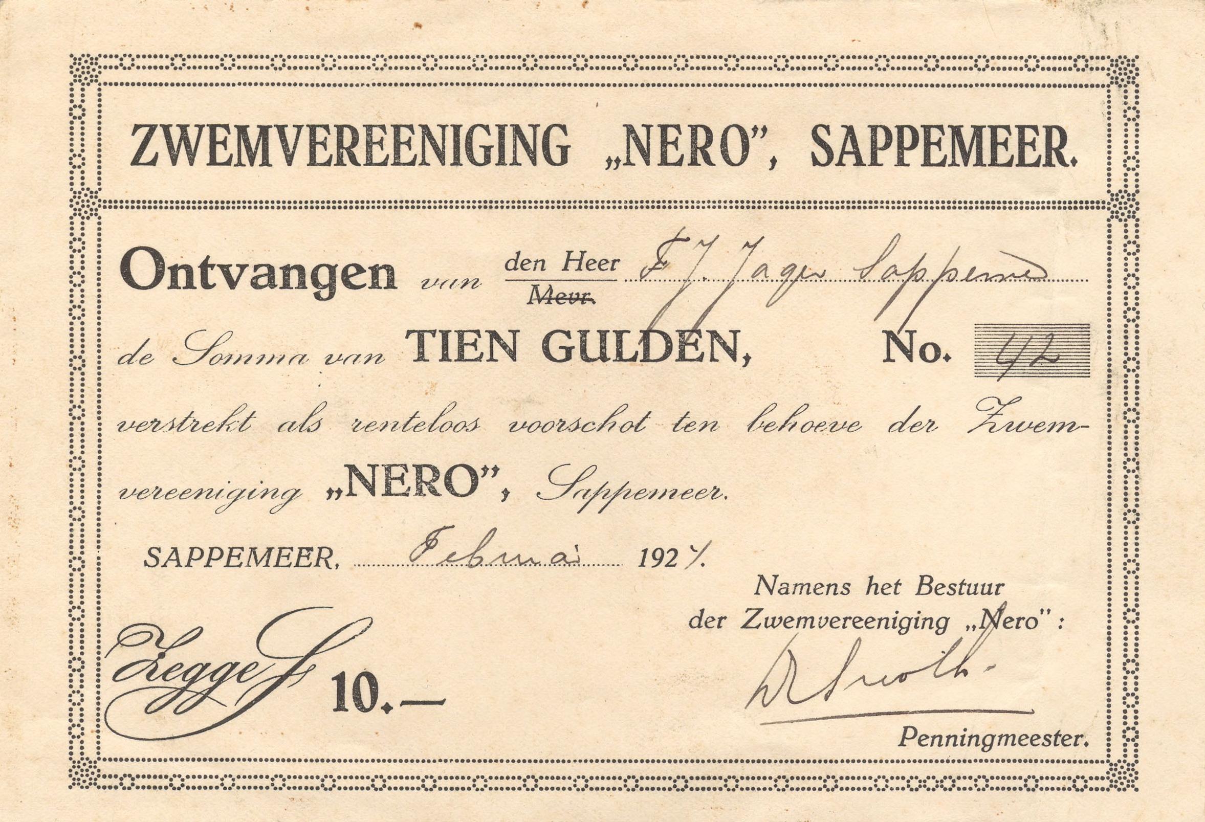 aandeel van de Zwemvereeniging Nero uit 1924.