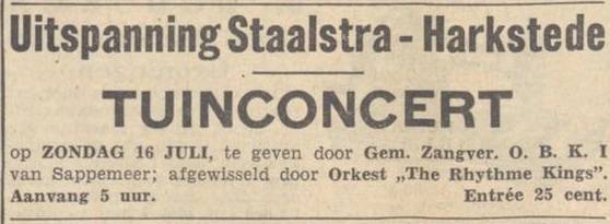 Advertentie van Staalstra uit 1939 voor een tuinconcert
