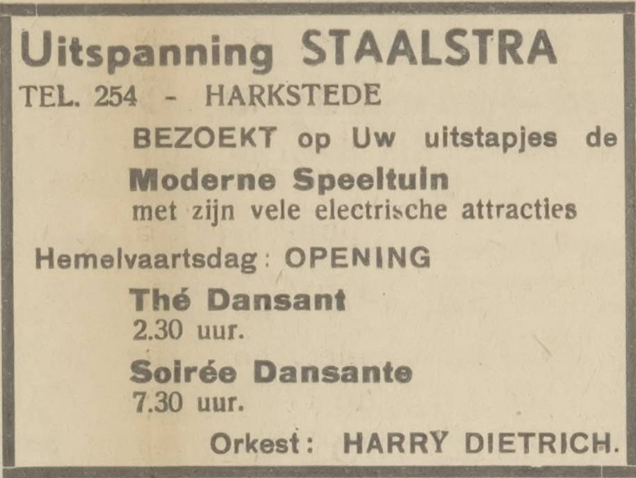 Advertentie van Staalstra voor de speeltuin en een aantal evenementen uit 1949.